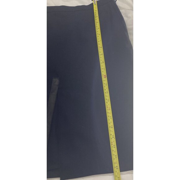 En Navy Size 38 Virgin Wool Cashmere Pencil Skirt Made In Austria Trimmed Split - Picture 5 of 14